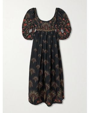 Agua Bendita Viviane Floral-Print Embroidered Cotton Maxi Dress - Black