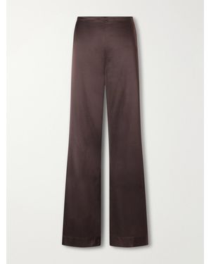 STAUD Stroll Silk-Dupioni Wide-Leg Pants - Brown