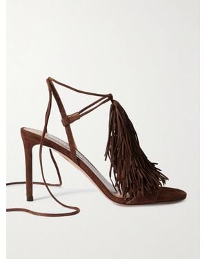 Aquazzura Gytane 85 Fringed Suede Sandals - Brown