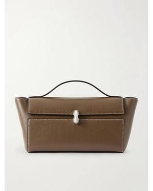 SAVETTE Symmetry Trapeze Pochette Leather Tote - Marron