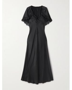 Chloé Robe Aus Seidensatin Mit Spitzenbesätzen Und Cape-Effekt - Schwarz