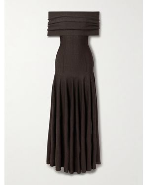 KHAITE Ava Off-The-Shoulder Pleated Wool-Blend Maxi Dress - Black