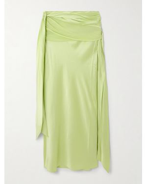 Christopher Esber Knot-Detailed Gathered Chiffon-Trimmed Silk-Satin Maxi Skirt - Green