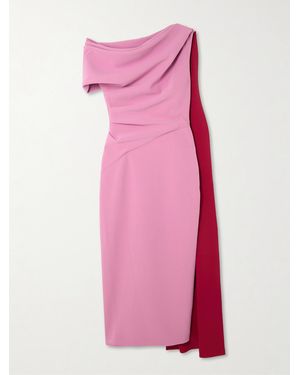 ROKSANDA Maite One-Shoulder Cape-Effect Draped Crepe Midi Dress - Pink