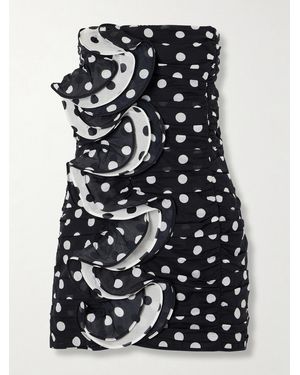 Charo Ruiz Rocio Ruffled Polka-Dot Cotton-Blend Voile Mini Dress - Black