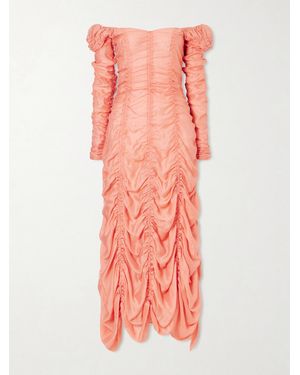 KHAITE Judith Draped Silk-Blend Midi Dress - Pink