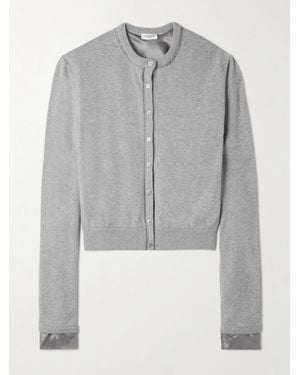 Saint Laurent Silk Satin-Trimmed Wool Cardigan - Grey