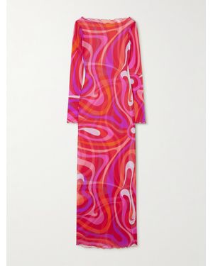 Emilio Pucci Robe Longue En Résille Imprimée Marmo - Rose