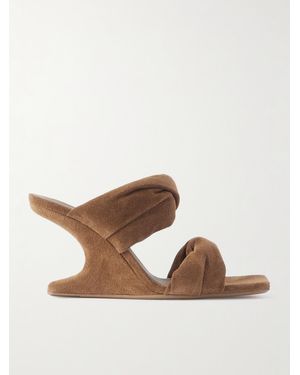Rick Owens Twisted Cantilever Suede Wedge Mules - Brown