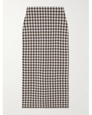 STAUD Karina Gingham Jacquard-Knit Midi Skirt - White