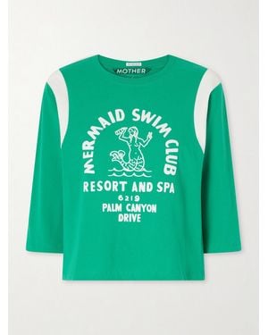 Mother The Better Half Flocked Printed Cotton T-Shirt - Green