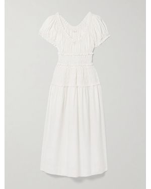 Doen Leanne Shirred Organic Cotton-Voile Midi Dress - White