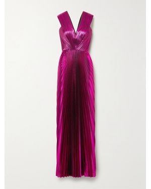 SemSem Net Sustain Pleated Metallic Lamé Gown - Purple