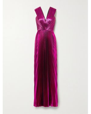 SemSem Net Sustain Pleated Metallic Lamé Gown - Purple