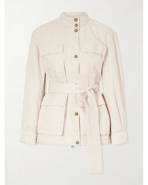 Moncler Maitake Appliquéd Belted Gabardine Jacket - Natural