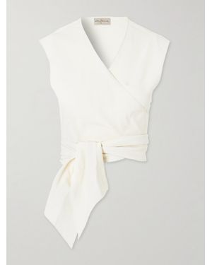 Cortana Asa Linen-Blend Wrap Top - White