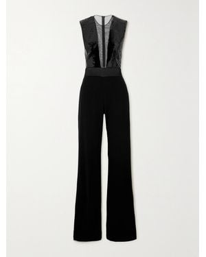 Galvan London Sequined Tulle And Crepe Jumpsuit - Black