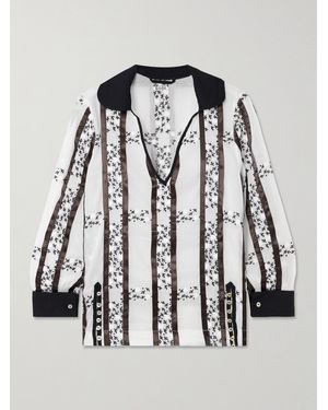 Bode Lattice Sprig Embroidered Button-Embellished Satin-Trimmed Cotton Blouse - Black
