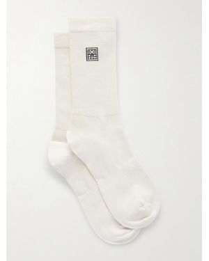 TOTEME Embroidered Ribbed Cotton-Blend Socks - White