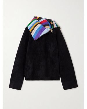 Emilio Pucci Silk-Satin Trimmed Wool-Blend Fleece Half-Zip Jumper - Black