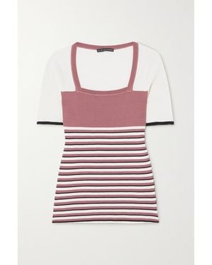 ALEXACHUNG Striped Ribbed Silk And Cotton-Blend Top - White