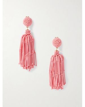 Carolina Herrera Tasselled Beaded-Tone Earrings - Pink