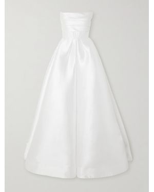 Alex Perry Isobel Strapless Draped Satin-Faille Gown - White