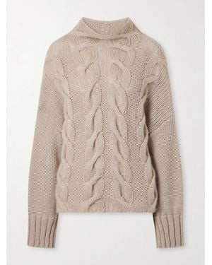 KHAITE Nico Cable-Knit Cashmere, Mohair And Silk-Blend Turtleneck Sweater - Natural