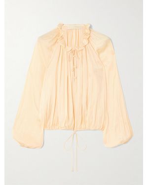 Ulla Johnson Laurette Gathered Washed-Satin Blouse - Natural