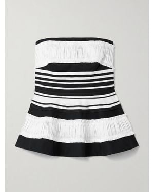 Christopher John Rogers Trägerloses Bustier Aus Gestreiftem Twill Aus Einer Baumwoll-Seidenmischung Mit Taft- Und Ripsbandbesätzen - Weiß