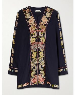 Bode Feather Runner Embroidered Cotton-Blend Twill Jacket - Blue