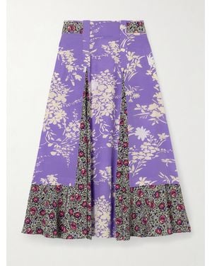 Maison Mayle Atalante Pleated Floral-Print Silk Crepe De Chine Midi Skirt - Purple
