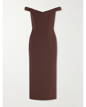 Alex Perry Off-The-Shoulder Crepe Midi Dress - Brown