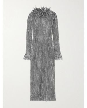 LIBEROWE Chiltern Fringed Metallic Plissé-Tulle Midi Dress - Grey