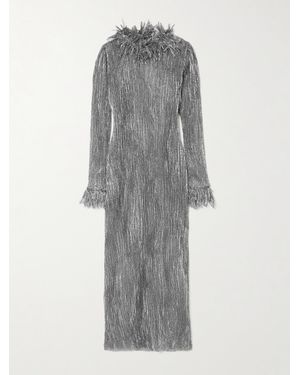 LIBEROWE Chiltern Fringed Metallic Plissé-Tulle Midi Dress - Grey