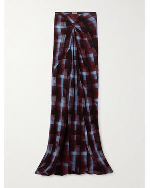 Dries Van Noten Gathered Checked Chiffon Maxi Skirt - Blue