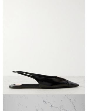 Saint Laurent Babylone Embellished Leather Slingback Point-Toe Flats - White