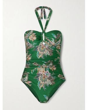 Zimmermann Rhiannon Bedruckter Neckholder-Badeanzug - Grün