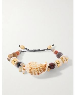Tohum Design Samsara-Plated, Leather And Seashell Beaded Bracelet - Natural