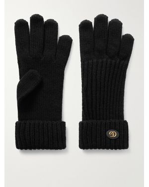 Gucci Embellished Leather-Trimmed Wool And Cashmere-Blend Gloves - Schwarz