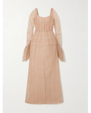 Sandra Mansour Euphoria Glittered Swiss-Dot Tulle Maxi Dress - Natural