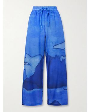 Donde Esteban Es Vedra Printed Cotton-Voile Wide-Leg Pants - Blue