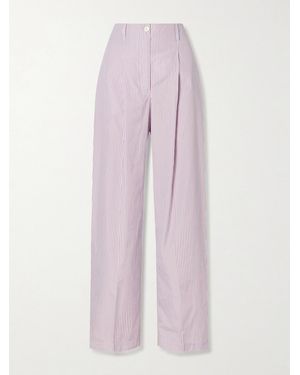 RÙADH Dean Pleated Striped Organic Cotton-Poplin Wide-Leg Pants - Pink