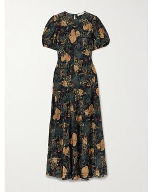 Ulla Johnson Ines Floral-Print Silk Crepe De Chine Midi Dress - Black