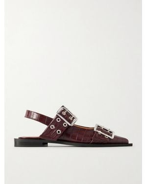 Ganni Feminine Buckle Slingback-Ballerinas Mit Krokodileffekt - Braun