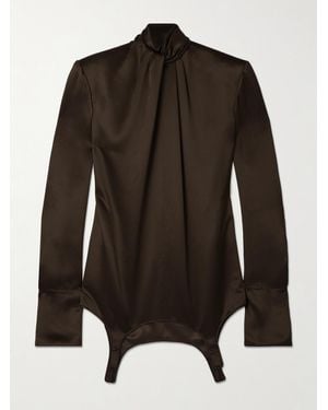 Saint Laurent Twisted Silk-Satin Turtleneck Mini Dress - Black