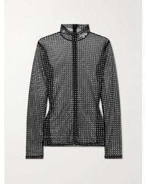 A.L.C. James Crystal-Embellished Mesh Turtleneck Top - Black