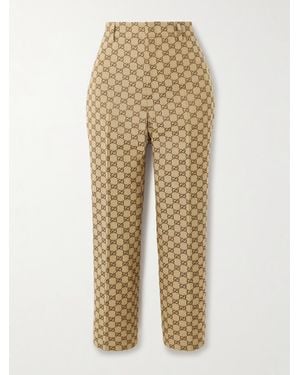 Gucci Cropped Cotton-Blend Canvas-Jacquard Straight-Leg Trousers - Natural