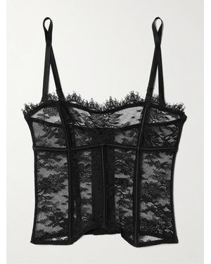 Kiki de Montparnasse Jolie Satin-Trimmed Lace Underwired Bustier Top - Black