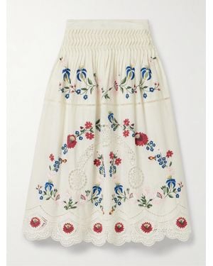 Sea Jupe Midi En Coton Et Lin Mélangés À Broderie Anglaise Celia - Neutre